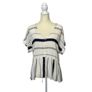 Anthropologie Blu Pepper Blue Stripped Gauzy Peplum Top Women's Size Medium